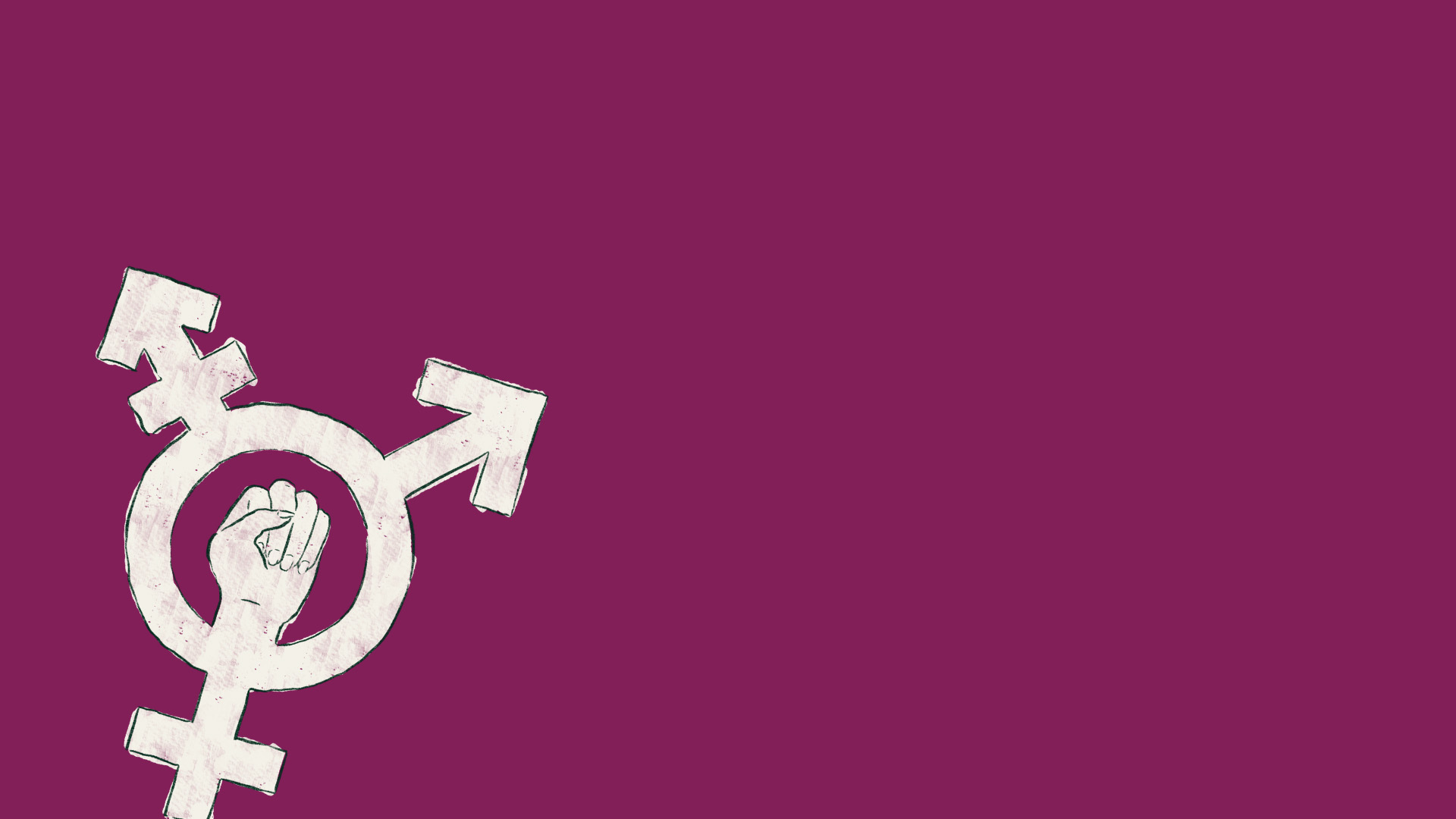 Ein weißes Transgender-Symbol auf einem lilafarbenen Hintergrund. 