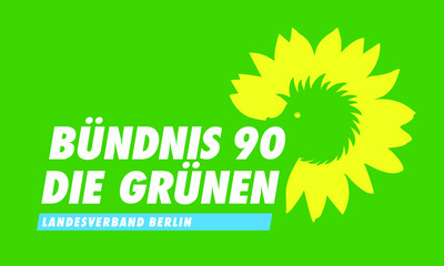Logo des Landesverbands von Bündnis 90/Die Grünen Berlin mit grünem Hintergrund Logo des Landesverbands von Bündnis 90/Die Grünen Berlin mit grünem Hintergrund